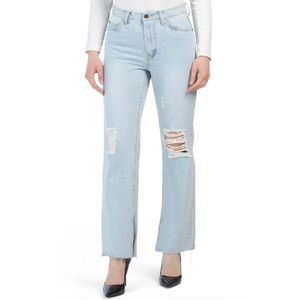 AVEC LES FILLES High Rise Straight Leg Distressed Split Hem Jeans 31 NEW NWT